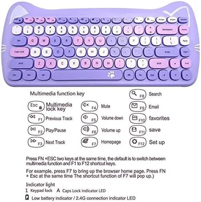 Alt view image 4 of 5 - Attoe Wireless Mouse and Keyboard, Cute Cat Keyboard Mouse Combo for Girl Gift,2.4G Cordless Computer Mice with USB Receiver for