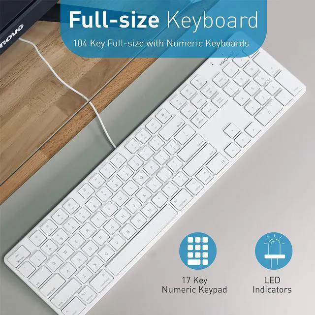 Alt view image 4 of 5 - Macally Slim Wired Keyboard and a Silent Wired Mouse, Classic Apple Essentials