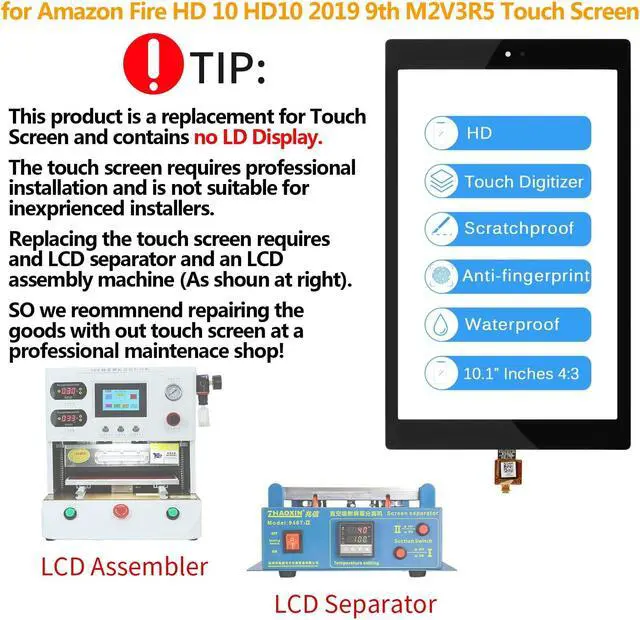 Alt view image 2 of 5 - Screen for  Fire HD 10 HD10 2019 9th M2V3R5 Touch Screen Digitizer Full Outer Glass Panel Lens Replacement with Free Tools (Not Including LCD Display)