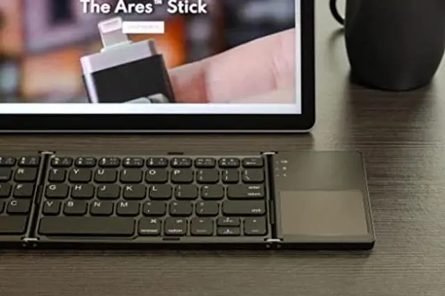 Alt view image 2 of 5 - Ares Ultra Slim Pocket Foldable Bluetooth Wireless Keyboard with Touchpad (Silver)