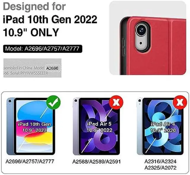 Alt view image 2 of 5 - Antbox iPad 10th Generation Case 10.9'' 2022 with Built-in Apple Pencil Holder Auto Sleep/Wake Function PU Leather Smart Cover for iPad 10th Generation(10.9'') (Red)