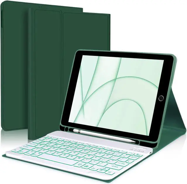 Main image of BORIYUAN iPad 9th 2021/8th/7th Generation Keyboard Case, 7 Colors Backlit Detachable Keyboard Slim Folio Smart Cover for iPad 10.2"/iPad Air 10.5"(3rd Gen)/iPad Pro 10.5" with Pencil Holder  Green