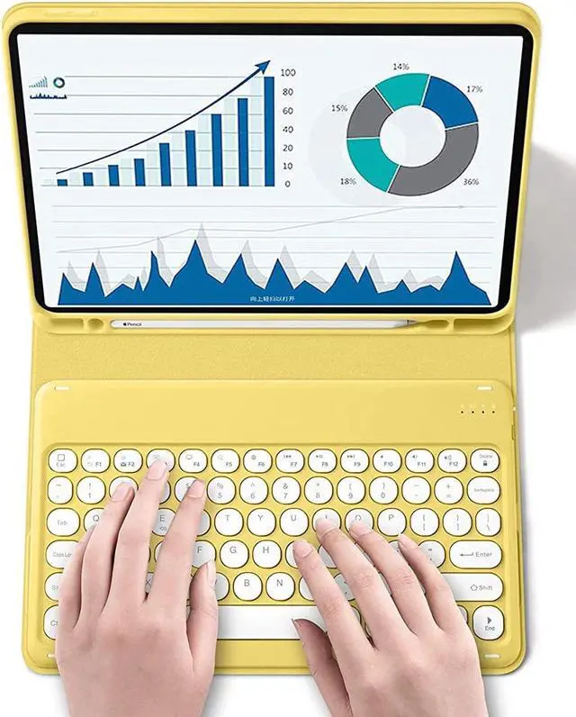 Main image of iPad Keyboard Case for iPad 6th Gen 2018, iPad 5th Gen 2017, iPad Pro 9.7, iPad Air 2, iPad Air 1, Soft Back Cover with Pencil Holder & Magnetically Detachable Wireless Bluetooth Keyboard, Yellow
