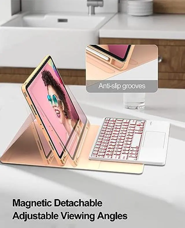 Alt view image 2 of 5 - D DINGRICH Touchpad iPad Pro 11 inch Case with Keyboard - Wireless Bluetooth, 7 Color Backlit, Premium Trackpad, Magnetically Detachable, for iPad Pro 11 (4th/3rd/2nd/1st Gen) - Pink
