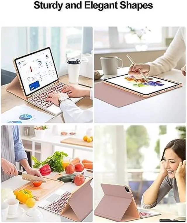 Alt view image 3 of 5 - D DINGRICH Touchpad iPad Pro 11 inch Case with Keyboard - Wireless Bluetooth, 7 Color Backlit, Premium Trackpad, Magnetically Detachable, for iPad Pro 11 (4th/3rd/2nd/1st Gen) - Pink