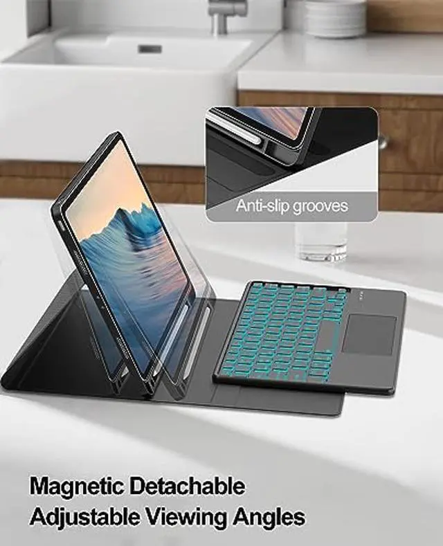 Alt view image 2 of 5 - D DINGRICH Touchpad iPad Pro 11 inch Case with Keyboard - Wireless Bluetooth, 7 Color Backlit, Premium Trackpad, Magnetically Detachable, for iPad Pro 11 (4th/3rd/2nd/1st Gen) - Black