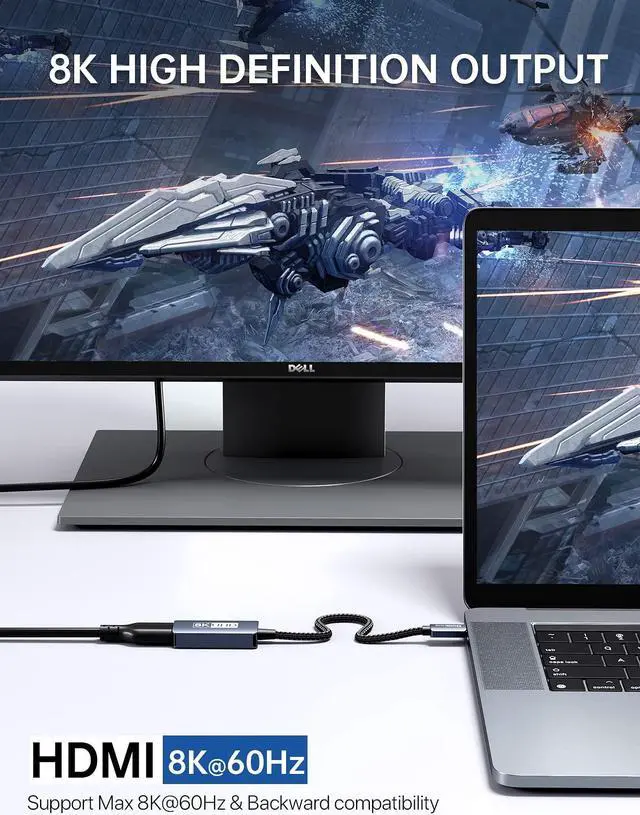Alt view image 2 of 5 - dockteck USB C to HDMI Adapter 8K@60Hz, Type C (Thunderbolt 3/4) to HDMI Converter 4K@120Hz Compatible with MacBook Pro, MacBook Air, iPad Pro/Air, Pixelbook, XPS, Surface Pro and More