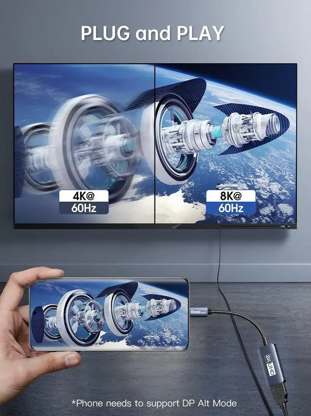 Alt view image 3 of 5 - dockteck USB C to HDMI Adapter 8K@60Hz, Type C (Thunderbolt 3/4) to HDMI Converter 4K@120Hz Compatible with MacBook Pro, MacBook Air, iPad Pro/Air, Pixelbook, XPS, Surface Pro and More
