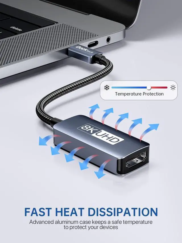 Alt view image 5 of 5 - dockteck USB C to HDMI Adapter 8K@60Hz, Type C (Thunderbolt 3/4) to HDMI Converter 4K@120Hz Compatible with MacBook Pro, MacBook Air, iPad Pro/Air, Pixelbook, XPS, Surface Pro and More