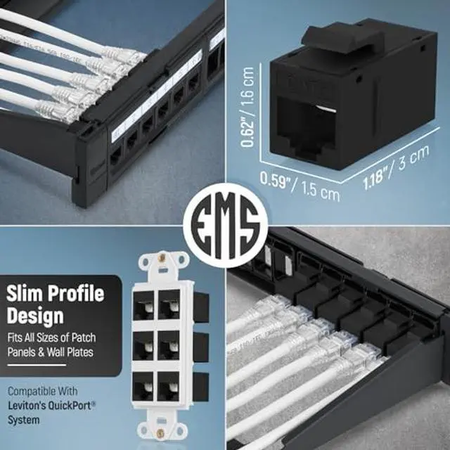 Alt view image 3 of 5 - Everest Media Solutions RJ45 CAT6 Keystone Coupler in Black - 48-Pack - Female to Female Ethernet Keystone Jack for Standard Wall Plates & Patch Panels - UTP Inline RJ45 Coupler Extender