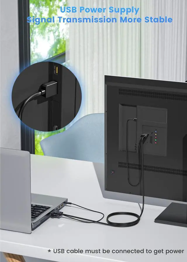 Alt view image 5 of 5 - FOINNEX VGA to HDMI Cable 50FT/15M, Old PC to New TV/Monitor with HDMI, VGA to HDMI Adapter Cable with Audio, VGA Male to HDMI Male Adaptador Cord for Connecting Laptop with VGA to New Monitor HDTV