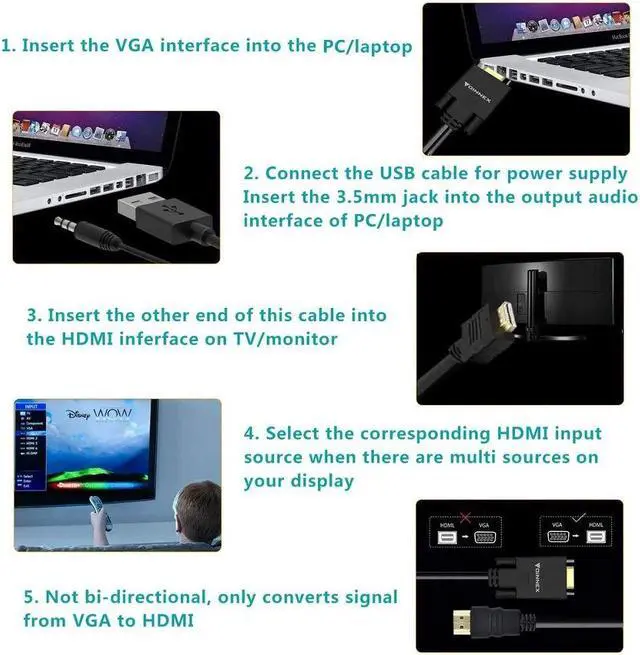Alt view image 5 of 5 - FOINNEX VGA to HDMI Cable 33FT/10M, 1080P VGA to HDMI Adapter Cable Old PC to New TV/Monitor with HDMI, VGA to HDMI Converter Cable with Audio for Connecting Laptop with VGA to New Monitor HDTV