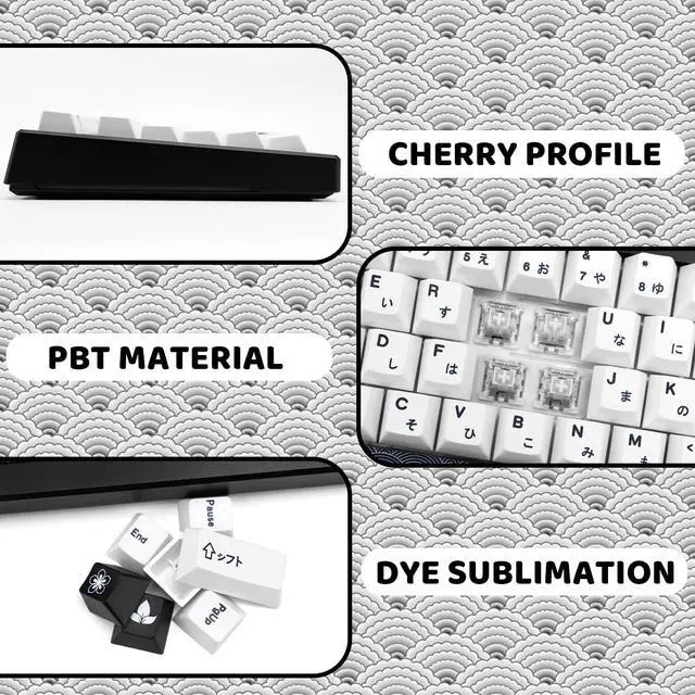Alt view image 3 of 5 - GEKUCAP Black and White Japanese Keycaps 152 Keys Minimalist Style Cherry Profile Key Caps PBT Dye Sublimation Customized Keycaps Set Compatible with Cherry MX Switches Mechanical Keyboards