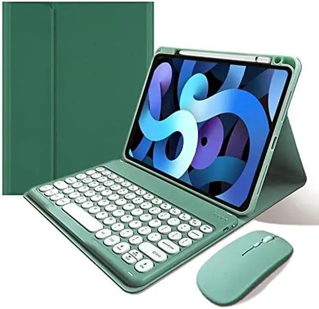 Main image of KMXDD iPad 10th Generation Keyboard Case with Bluetooth Mouse Round Key Cute iPad 10 Removable Color Keyboard Cover,Dark Green