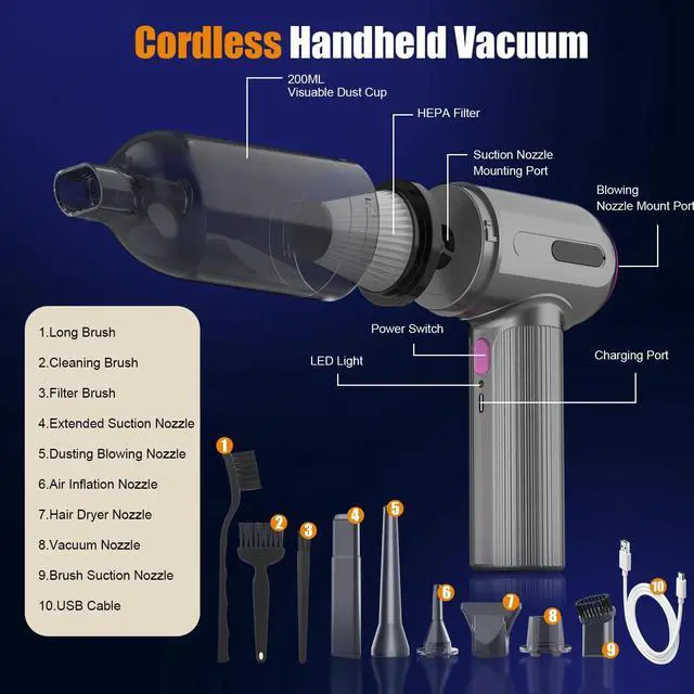 Alt view image 5 of 5 - Hayousui 7000Pa Mini Vacuum Cleaner: Handheld Vacuum & Electronics Duster & Hand Pump Cordless Keyboard Vac 3-Gear Compressed Air Blower for Computer Sewing Machine Laptop Car Home Office