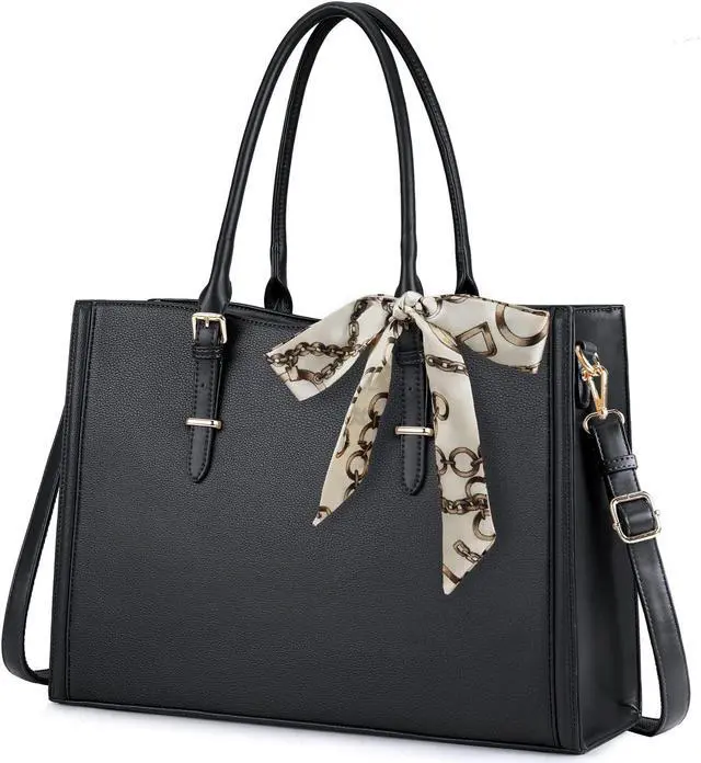 Main image of IGOLUMON Laptop Bag for Women 15.6 Inch Waterproof Laptop Tote Bag Leather Work Bag Computer Briefcase Office Professional Large Capacity Handbag Shoulder Bag Black