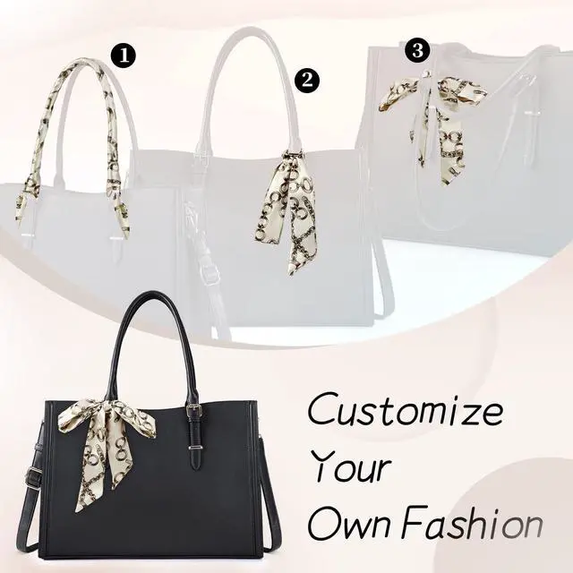 Alt view image 4 of 5 - IGOLUMON Laptop Bag for Women 15.6 Inch Waterproof Laptop Tote Bag Leather Work Bag Computer Briefcase Office Professional Large Capacity Handbag Shoulder Bag Black