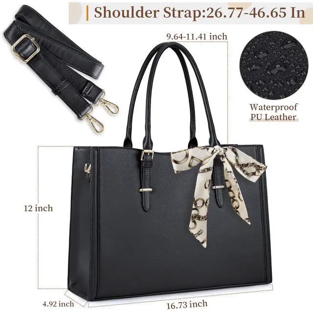 Alt view image 5 of 5 - IGOLUMON Laptop Bag for Women 15.6 Inch Waterproof Laptop Tote Bag Leather Work Bag Computer Briefcase Office Professional Large Capacity Handbag Shoulder Bag Black