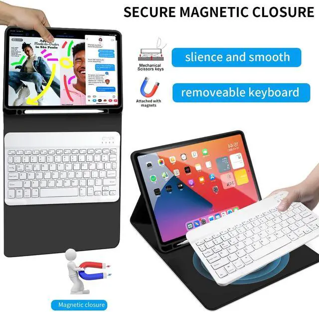 Alt view image 4 of 5 - kenke Keyboard Case for iPad Air 11 Inch (M3/M2) 2025/2024, iPad Air 5th/4th Generation 10.9 Inch 2022/2020, Stand Folio Slim Cover with Pencil Holder, Detachable Wireless Keyboard, Black