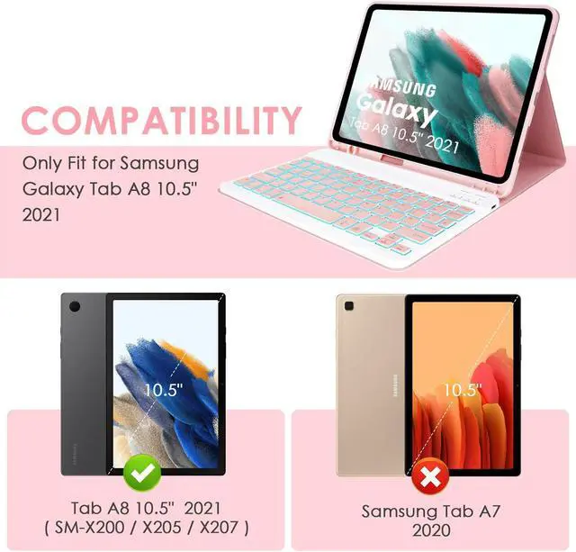 Alt view image 2 of 5 - LAMA Backlit Keyboard Case for Samsung Galaxy Tab A8 10.5" Case with Keyboard, Detachable Wireless Keyboard Case with S Pen Holder for Galaxy Tab A8 10.5" 2021 (SM-X200/X205/X207), PK