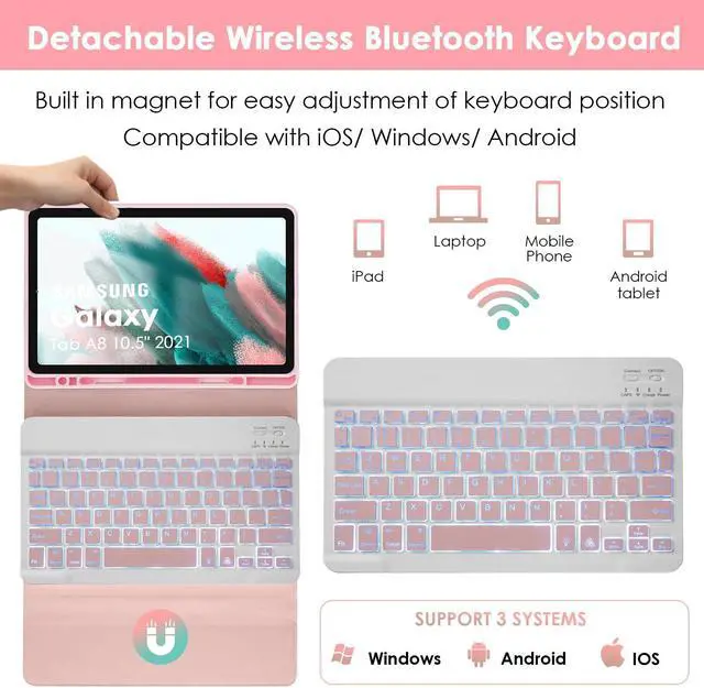 Alt view image 3 of 5 - LAMA Backlit Keyboard Case for Samsung Galaxy Tab A8 10.5" Case with Keyboard, Detachable Wireless Keyboard Case with S Pen Holder for Galaxy Tab A8 10.5" 2021 (SM-X200/X205/X207), PK