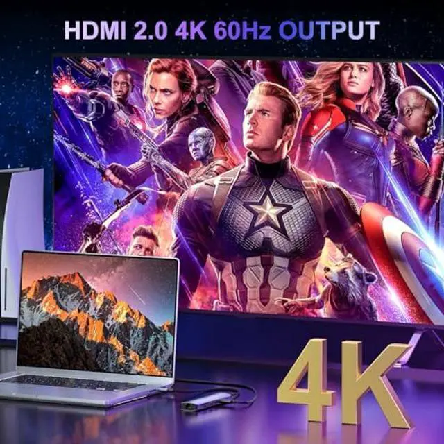 Alt view image 3 of 5 - USB C Hub Ethernet Multiport Adapter, KOZYC 7-in-1 USB C Hub with HDMI 4K@60Hz, 1Gbps Ethernet, 100W PD, 2 USB 3.2 Gen2 10Gbps Data, SD/TF Card Slots Port, Compatible with MacBook Air/Pro, XPS13/15