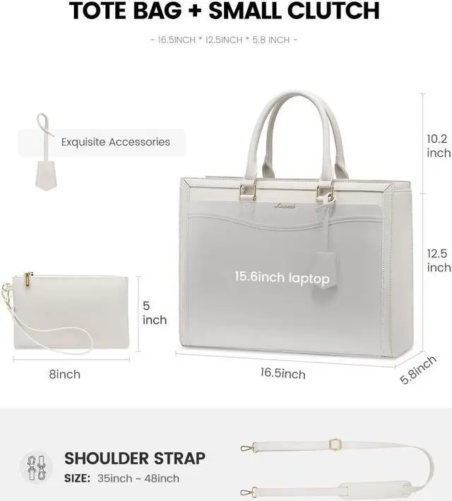 Alt view image 4 of 5 - LOVEVOOK Laptop Tote Bag for Women, Leather Office Work Bag Briefcase fit for 15.6 inch Laptop, Large Teacher Computer Bag Handbag,2pcs Set Leather/Beige