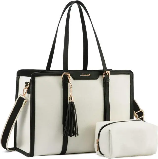 Main image of LOVEVOOK 15.6-inch Canvas Laptop Tote with Clutch for Women - Lightweight, Large Capacity for Work, Travel, School