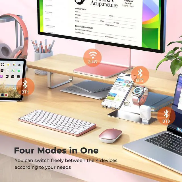 Alt view image 2 of 5 - MEETION Wireless Bluetooth Keyboard and Mouse for Mac, Multi Device Quiet Slim Rechargeable Low Profile Apple Layout Magic Keyboard Mouse for iPad, iPhone, iMac, MacBook Air/Pro, for Mac/iPadOS RoseG