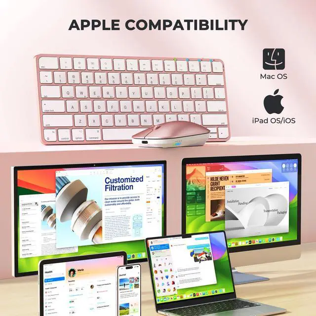 Alt view image 3 of 5 - MEETION Wireless Bluetooth Keyboard and Mouse for Mac, Multi Device Quiet Slim Rechargeable Low Profile Apple Layout Magic Keyboard Mouse for iPad, iPhone, iMac, MacBook Air/Pro, for Mac/iPadOS RoseG