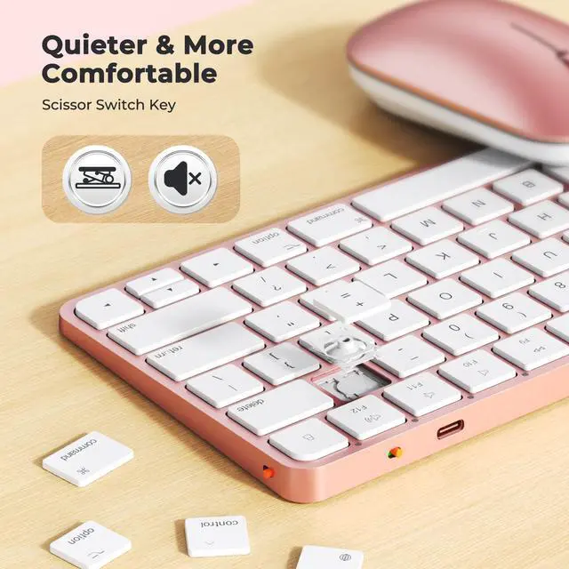 Alt view image 4 of 5 - MEETION Wireless Bluetooth Keyboard and Mouse for Mac, Multi Device Quiet Slim Rechargeable Low Profile Apple Layout Magic Keyboard Mouse for iPad, iPhone, iMac, MacBook Air/Pro, for Mac/iPadOS RoseG