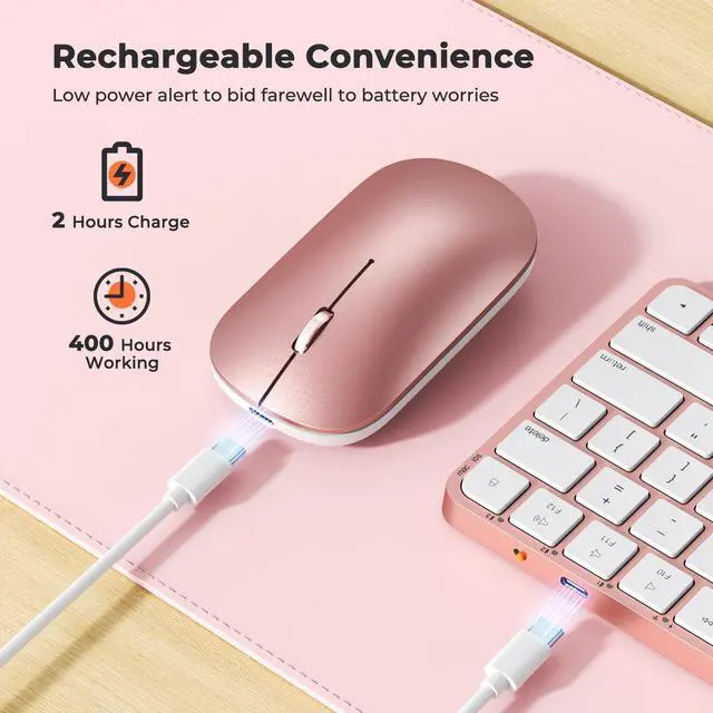 Alt view image 5 of 5 - MEETION Wireless Bluetooth Keyboard and Mouse for Mac, Multi Device Quiet Slim Rechargeable Low Profile Apple Layout Magic Keyboard Mouse for iPad, iPhone, iMac, MacBook Air/Pro, for Mac/iPadOS RoseG