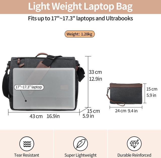 Alt view image 5 of 5 - Nerlion Messenger Bag for Men 17-17.3 Inch Laptop Bag Canvas Water-resistant Computer Bag Shoulder Bag Work Briefcase Bookbag for College (Dark Gray)