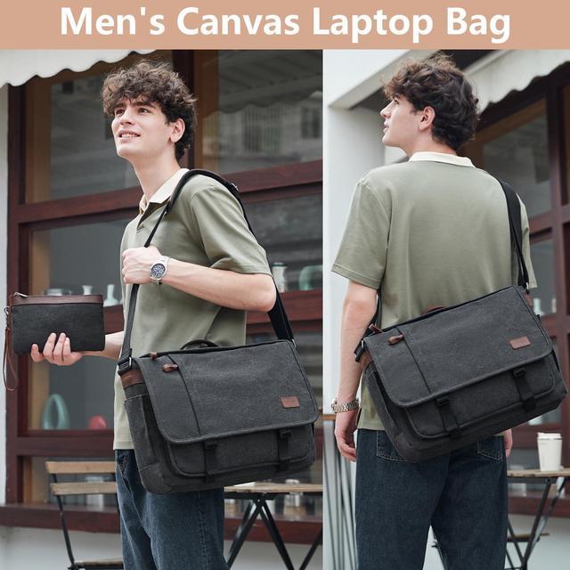 Alt view image 2 of 5 - Nerlion Messenger Bag for Men 17-17.3 Inch Laptop Bag Canvas Water-resistant Computer Bag Shoulder Bag Work Briefcase Bookbag for College (Dark Gray)
