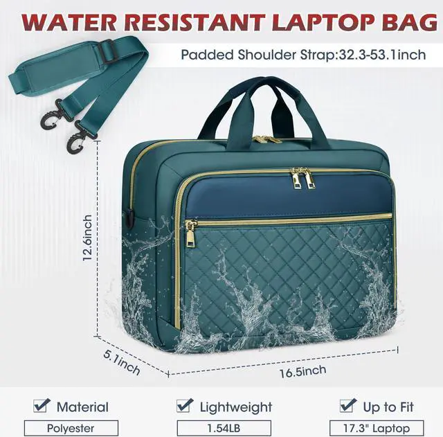 Alt view image 2 of 5 - NEWHEY Laptop Bag 17.3 Inch Laptop Briefcase for Women Men Waterproof Shoulder Messenger Bag Large Computer Bag for Business Office Work College, Dark Green