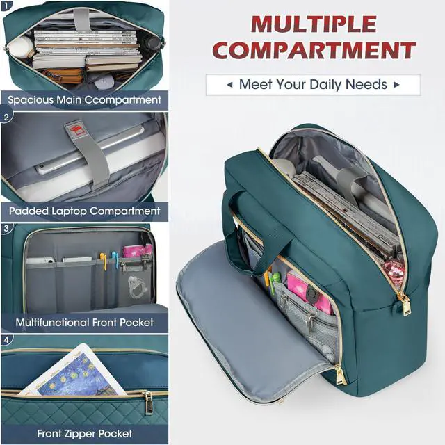 Alt view image 3 of 5 - NEWHEY Laptop Bag 17.3 Inch Laptop Briefcase for Women Men Waterproof Shoulder Messenger Bag Large Computer Bag for Business Office Work College, Dark Green