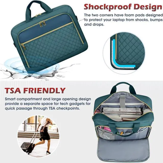 Alt view image 4 of 5 - NEWHEY Laptop Bag 17.3 Inch Laptop Briefcase for Women Men Waterproof Shoulder Messenger Bag Large Computer Bag for Business Office Work College, Dark Green