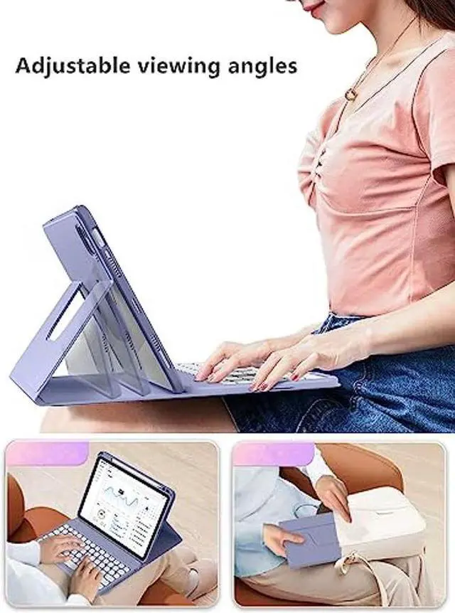 Alt view image 4 of 5 - SENLAN Rotatable iPad 10.2 '' 7th/ 8th/ 9th Generation Keyboard case Magnet Detachable Transparent Back Cover iPad7 8 9 Bluetooth Keyboard with Pencil Holder Horizontal/Vertical Stand (Pink)