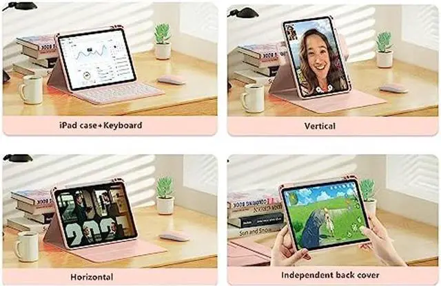 Alt view image 5 of 5 - SENLAN Rotatable iPad 10.2 '' 7th/ 8th/ 9th Generation Keyboard case Magnet Detachable Transparent Back Cover iPad7 8 9 Bluetooth Keyboard with Pencil Holder Horizontal/Vertical Stand (Pink)