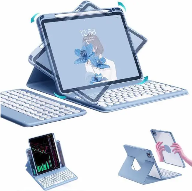 Main image of SENLAN Rotatable iPad 10.2 '' 7th/ 8th/ 9th Generation Keyboard case Magnet Detachable Transparent Back Cover iPad7 8 9 Bluetooth Keyboard with Pencil Holder Horizontal/Vertical Stand (Blue)