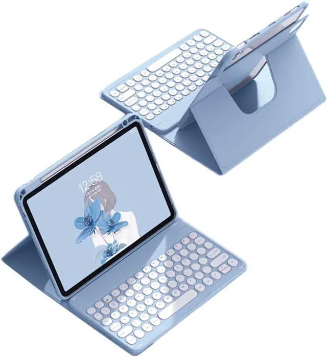 Alt view image 2 of 5 - SENLAN Rotatable iPad 10.2 '' 7th/ 8th/ 9th Generation Keyboard case Magnet Detachable Transparent Back Cover iPad7 8 9 Bluetooth Keyboard with Pencil Holder Horizontal/Vertical Stand (Blue)