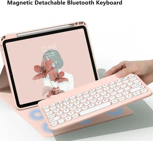 Alt view image 5 of 5 - SENLAN Rotatable iPad 10.2 '' 7th/ 8th/ 9th Generation Keyboard case Magnet Detachable Transparent Back Cover iPad7 8 9 Bluetooth Keyboard with Pencil Holder Horizontal/Vertical Stand (Blue)