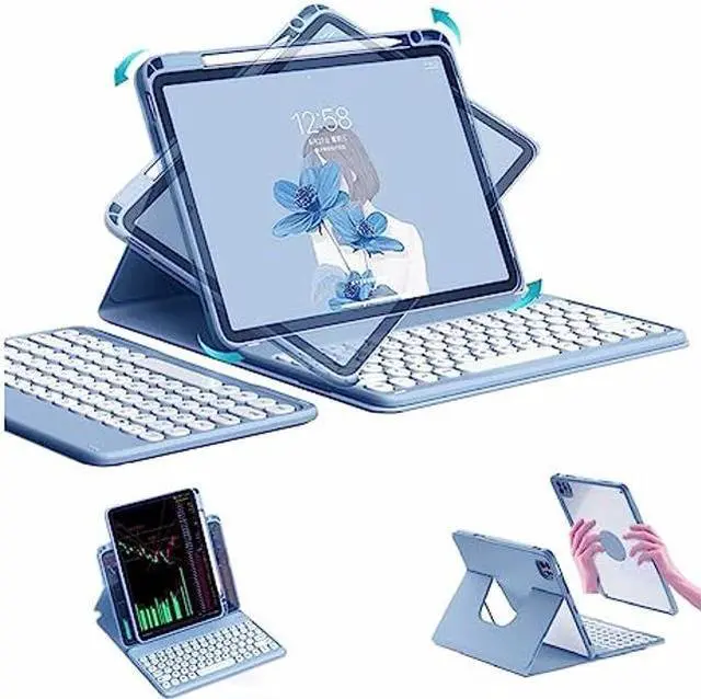 Main image of SENLAN Rotatable iPad Air4 Air5 Keyboard case Magnet Detachable Transparent Back Cover iPad Pro11 2022 2021 2020 BT Keyboard with Pencil Holder Horizontal/Vertical Stand (iPadAir4/Air5/Pro11, Blue)