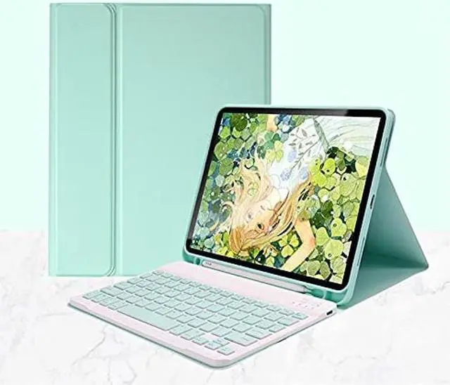 Alt view image 2 of 5 - YEEHi iPad Air 5th Generation 4th Gen 10.9 inch Keyboard Case Cute Color Keyboard Detachable Bluetooth Keyboard Cover with Pencil Holder for Air 5 Air 4 (MintGreen)