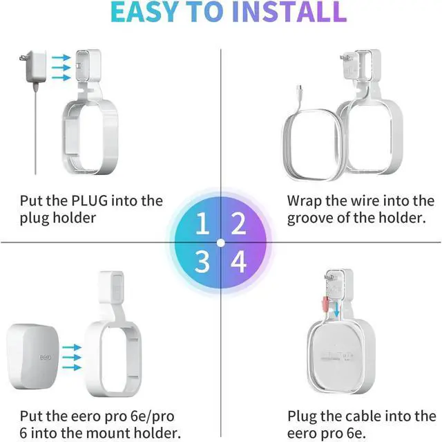 Alt view image 5 of 5 - 4Pack Wall Mount Holder for eero Pro 6e/Pro 6 Mesh Wi-Fi System,Outlet Wall Mount Stand Bracket for eero Pro 6e tri-Band Mesh,Wall Bracket for eero Pro 6 Extender Router Wire Organizer