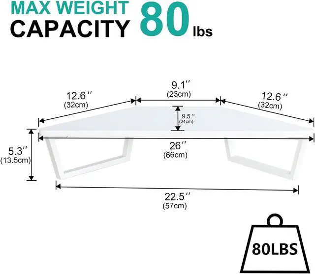 Alt view image 5 of 5 - TEAMIX 26 inch White Triangle Monitor Stand Riser, Desktop Corner Shelf with Metal Leg Wood Computer Stand with Storage Laptop Riser Office Organization