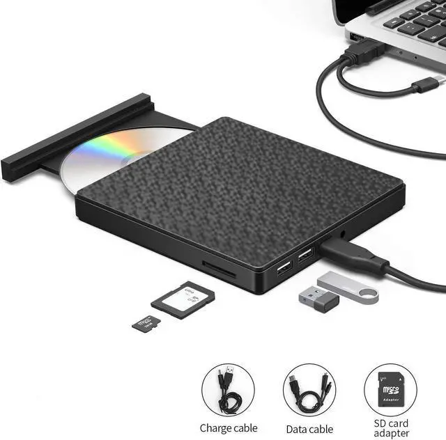 Alt view image 5 of 5 - External DVD CD Drive High-Speed USB-C&USB 3.0 CD DVD-RW Player Burner Writer Rewrite Support SD/TF Card/2 USB 3.0 Ports/Charging,Compatible with WriteOS/Windows/MacBook/Laptop/Desktop Computer pc