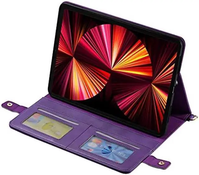 Alt view image 3 of 5 - Handbag Case for iPad Pro 12.9" 2022/2021/2020, Techcircle Folio Stand iPad Crossbody Wallet Case with Pencil Holder, Card Slot, Hand Strap & Shoulder Strap PU Leather Protective Cover, Purple