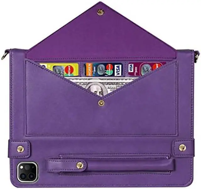 Alt view image 5 of 5 - Handbag Case for iPad Pro 12.9" 2022/2021/2020, Techcircle Folio Stand iPad Crossbody Wallet Case with Pencil Holder, Card Slot, Hand Strap & Shoulder Strap PU Leather Protective Cover, Purple