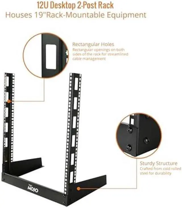Alt view image 4 of 5 - Tecmojo 2 Post 12U Desktop Sever Rack Small Open Frame Rack for 19 inch AV/Data/Audio/Studio Equipment Free Standing Home/Office Rack (12U)